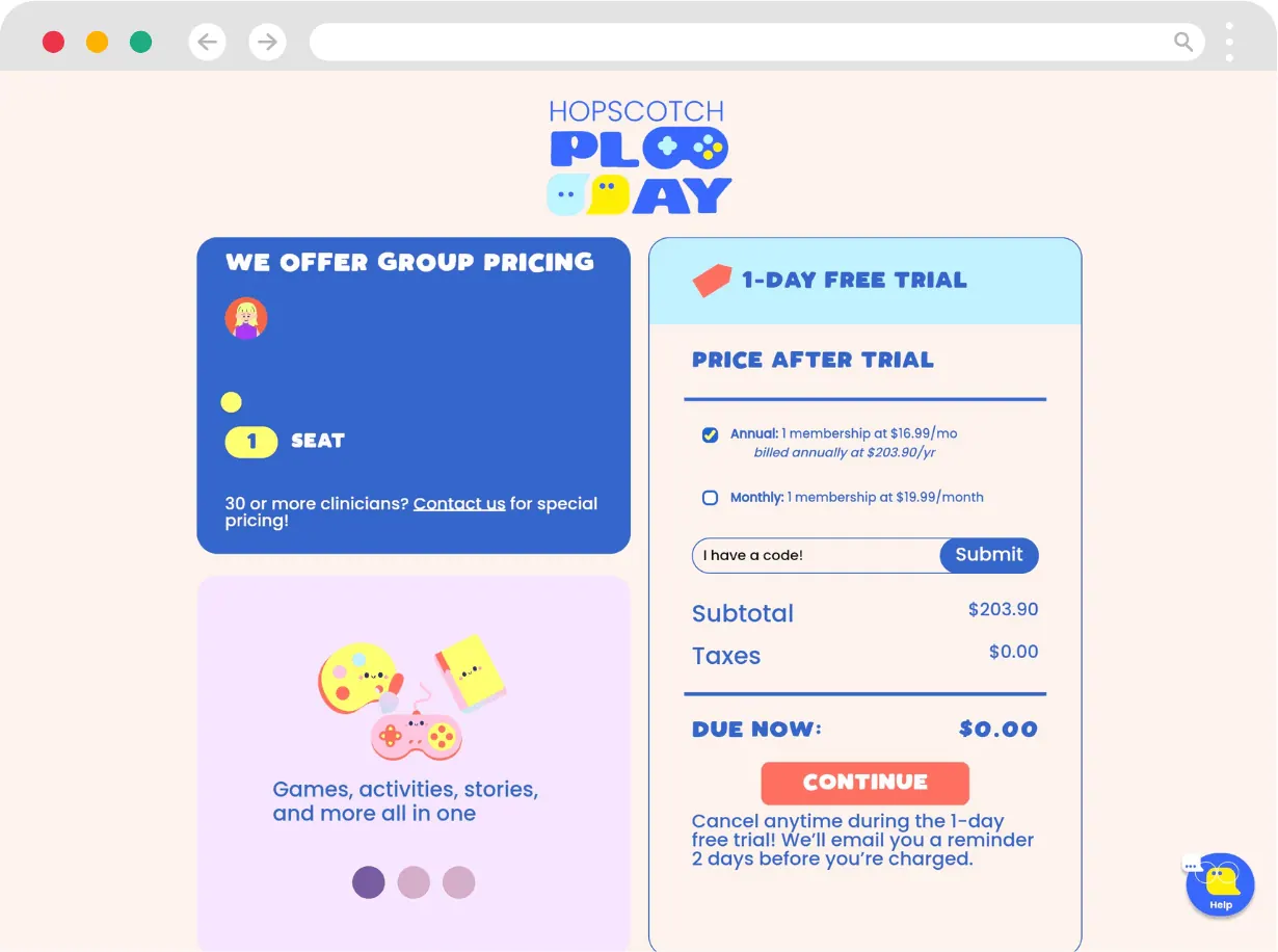 The billing screen during signup