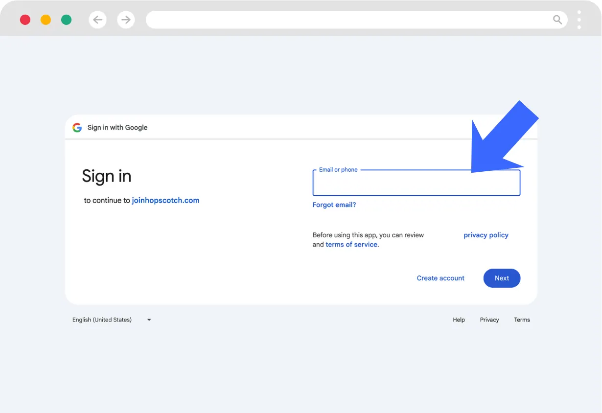 Entering your email for Google SSO