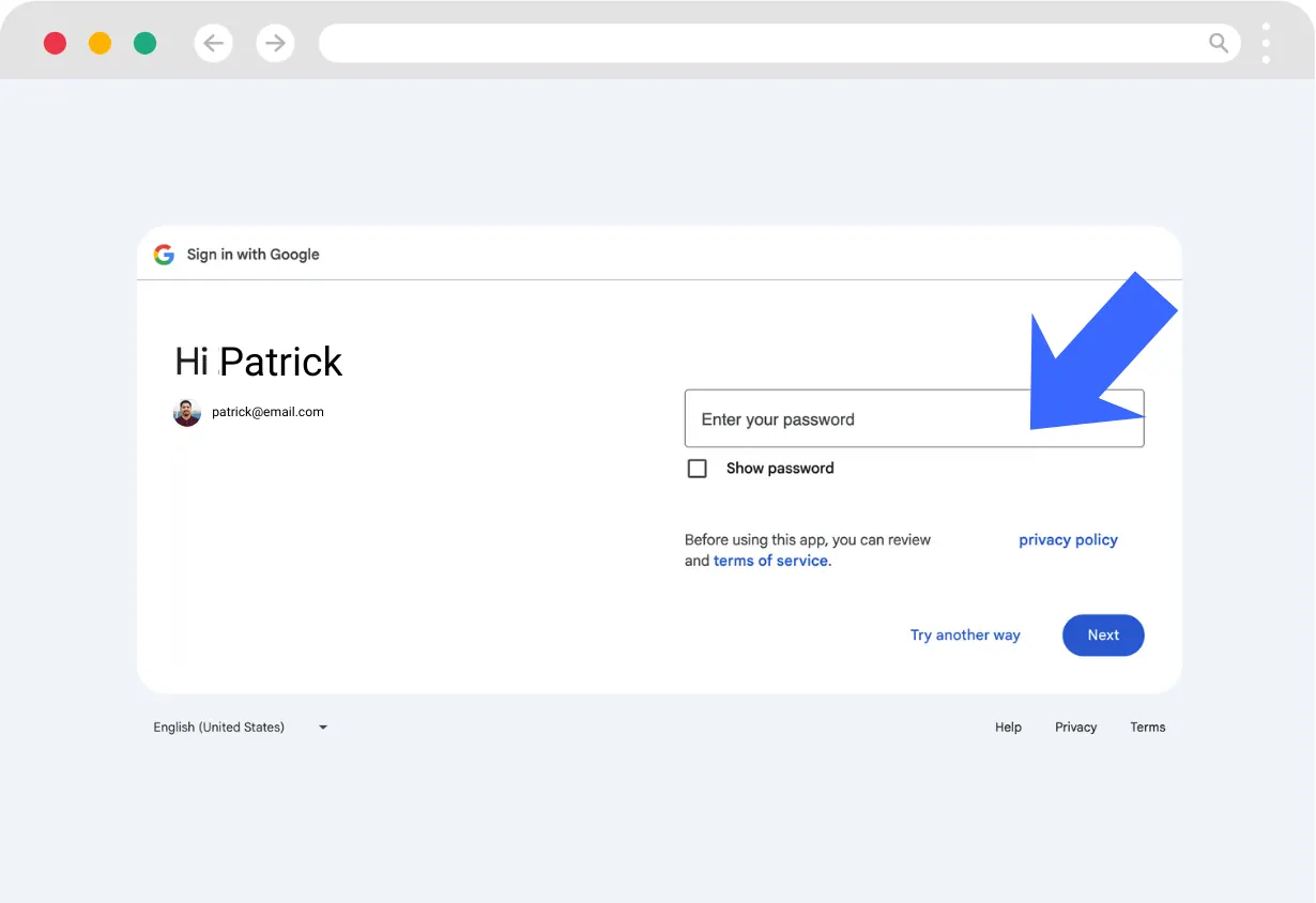 Entering your password for Google SSO