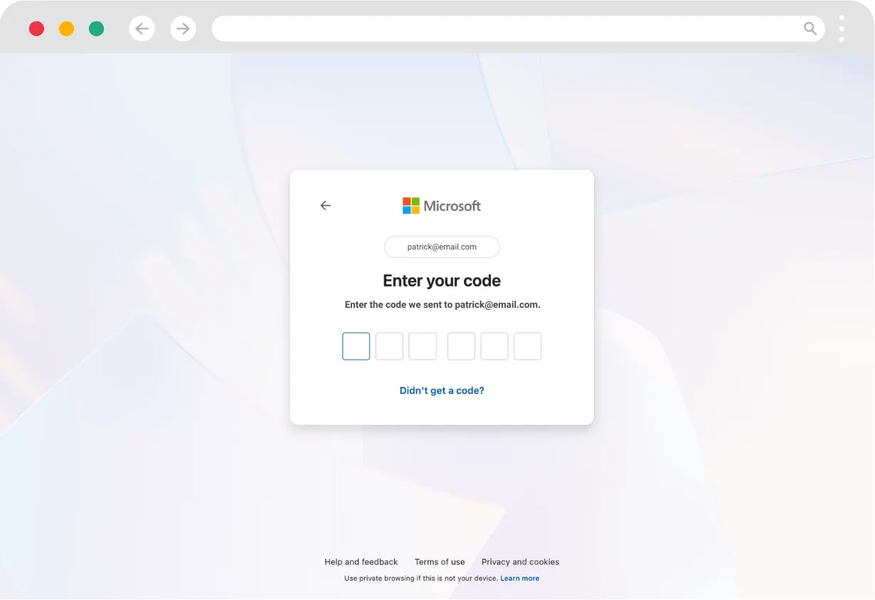 Entering the verification code for Microsoft Entra ID SSO