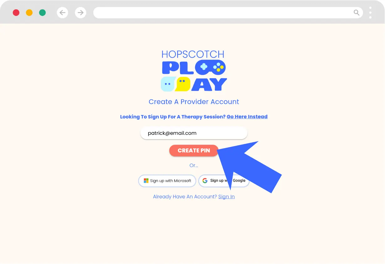 Creating a PIN to sign up